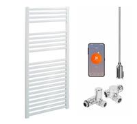 SolAire Heating Products Bray Wifi Dual Fuel Heated Towel Rail With Thermostat, Timer, Straight, White - W500 X H1000 mm