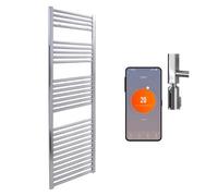 SolAire Heating Products Bray Wifi Electric Heated Towel Rail With Thermostat, Timer, Straight, Chrome - W500 X H1400 mm