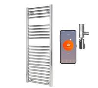 SolAire Heating Products Bray Wifi Electric Heated Towel Rail With Thermostat, Timer, Straight, Chrome - W500 X H1200 mm