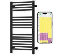 SolAire Heating Products Sulby Stainless Steel Wifi Dry Electric Towel Rail With Thermostat, Timer, Matt Black, W500 X H1000 mm