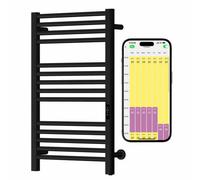 SolAire Heating Products Sulby Stainless Steel Wifi Dry Electric Towel Rail With Thermostat, Timer, Matt Black, W500 X H800mm