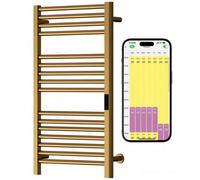 SolAire Heating Products Sulby Stainless Steel Wifi Dry Electric Towel Rail With Thermostat, Timer, Polished Brass, W500 X H1000 mm