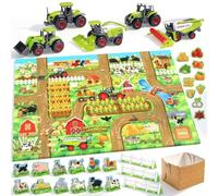 Solalalam Busy Farm Animals Tractor Toy with Cardboard Play Mat for Kids | Pretend Play Farm Toys Set Incl Realistic Diecast Tractors & Combine Harvester, Boosts Kids Imagination Ages 3-8