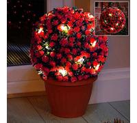 Solalite 2 x 28cm Red Topiary Balls with 20 Solar LED Lights, Hanging Topiary Ball Lights Sphere Decorative for Wedding Artificial Plant, Backyard Balcony Garden Décor
