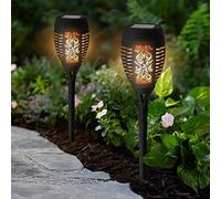 Solalite® 4 Pack 36 LED Solar Torch Light Lantern Dancing Flickering Flame Effect Stake Stick Light Waterproof Outdoor Garden Landscape Path Lamp, Black