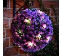 Solalite Solar Powered Topiary Ball - 20 Led Flower Lights - Dual Function Garden Sphere - Artificial Hanging Lights - Plant Hanging Topiary Ball Lights - Purple - Pack of 1