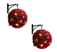 Solalite Solar Powered Topiary Ball - 20 Led Flower Lights - Dual Function Garden Sphere - Artificial Hanging Lights - Plant Hanging Topiary Ball Lights - Red - Pack of 2