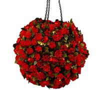 Solalite Solar Powered Topiary Ball - 20 Led Flower Lights - Dual Function Garden Sphere - Artificial Hanging Lights - Plant Hanging Topiary Ball Lights - Red - Pack of 1