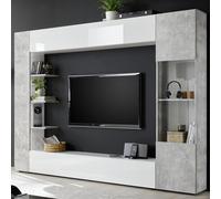 solana white high gloss entertainment unit in cement