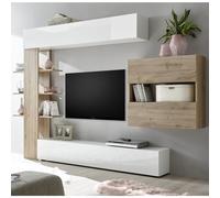 solana white high gloss wall entertainment unit in cadiz oak
