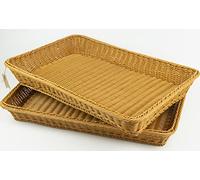 SOLAPOLLO 2 Packs Poly Wicker Bread Basket,Large Rectangle Bread Basket,Rectangular Wicker Display Baskets for Kitchen Storage,Food Display Baskets for Tabletop (Large 60x40x8cm Tawny)