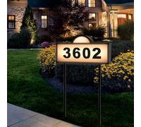 Solar Address Signs for Yard, Solar Powered Address Sign with Warm White & Cold White, IP65 Waterproof Solar House Numbers for Outside, LED Illuminated Plaques Wall Mounted & In Ground
