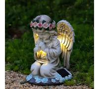 Solar Angel Garden Figures, Garden Angel Solar Light, Praying Light Up Angel Decor Resin Crafts, Waterproof Decorative Outdoor Sculpture, for Outside Yard Patio Balcony Front Lawn, 20.5×15.5×14 cm