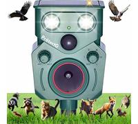 Solar Animal Repeller Outdoor - Ultrasonic Motion Activated Deterrent with Flashing LED Light - Waterproof Yard & Garden Protector for Deer, Cat, Squirrel, Rodents (1 Pack)