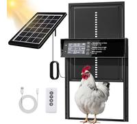 Solar Automatic Chicken Coop Door, Solar Powered & USB Charging, Auto-Chicken Door with Timer & Light Sensor, Anti-pinch & Alert, Remote Control, LED Display, Aluminum Waterproof Auto Coop Door