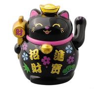 Solar Automatic Lucky Cat Cute Cat Decoration for Car, Home and Office Use (Black)