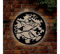 Solar Backlit British Bird Silhouette Wall Art - Outdoor Metal Garden Decor - Robin Blue Tit Nature Inspired Home Accent Weatherproof Design