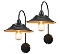 Solar Barn Lights Outdoor, Waterproof 2 Pack Gooseneck Barn Solar Lights | Rustic Vintage Metal Solar Powered Farmhouse Lights with Gold Interior, Edison Bulb, for Barn Shed Garage Porch, Black