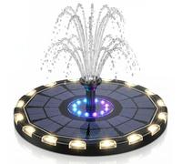 Solar Bath Fountain, Solar Powered Water Fountain For Pool - Smart Light Control, 7 Color Modes, 6 Replaceable Nozzles, 7.09 Inch