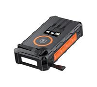 Solar Battery Power Bank - Crank Charger with Folding Panels, Wireless Output, LED Light | Built-in SOS Alarm Compass for Cyclists, Hiking, Camping, S