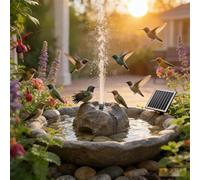 Solar Bird Bath Fountain with Realistic Granite Rock Outdoor with Solar Panel and 10 Nozzles Resin Granite Rock Fountain for Garden Patio (White)