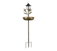 Solar Bird Bath Stake with Lantern 105cm Metal(Antique green) | 27cm wide basin, for durable steel pole, bird accents, copper shade option, easy ground stake
