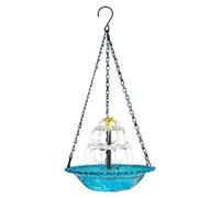 Solar Bird Bath with Fountain, Hanging Metal and Plastic Bird Feeder for Garden, Outdoor Solar Powered Water Feature for Attracting Wildlife, Blue or Pink