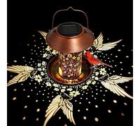 Solar Bird Feeder | Waterproof Metal Backyard Lantern Decor, Hollow Wild Bird Feeders for Balcony Patio Garden Window Deck Lawn Wildlife Attraction Use, Elegant Piece for Daily Feeding