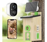 Solar Bird House with Camera - 2K HD Wooden Smart Birdnest Watch Birds Nesting & Hatching in Real Time, 2.4G WiFi with Camera Inside AI Identify Bird Behavior, for Bird Lovers