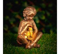 Solar Boy Garden Ornament Led Light Up Lantern Fairy Jar Bottle Outdoor Lighting
