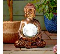 Solar Buddha Garden Ornaments Bronze Effect LED Light Outdoor Zen Figure 37cm