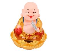 Solar Buddha Statue Happy Fengshui Buddha Solar Powered Smile Buddha Shaking Head Cute Display Lures Luck Wealth Wealth Decoration for Car (Golden Clothing)