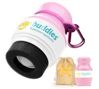 Solar Buddies Grab & Go Travel Bundle, Carabina Clip & Cleaning Brush - Refillable Roll on Sponge Sunscreen, Suncream & Lotion Applicator For Kids, Adults & Families - Holds 100ml (Full Pink Bag Set)