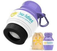 Solar Buddies Grab & Go Travel Bundle, Carabina Clip & Cleaning Brush - Refillable Roll on Sponge Sunscreen, Suncream & Lotion Applicator For Kids, Adults & Families - Holds 100ml (Purple Bag Set)