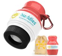 Solar Buddies Grab & Go Travel Bundle, Carabina Clip & Cleaning Brush - Refillable Roll on Sponge Sunscreen, Suncream & Lotion Applicator For Kids, Adults & Families - Holds 100ml (Full Red Bag Set)