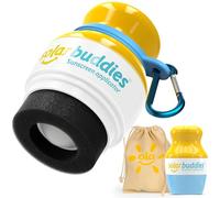 Solar Buddies Grab & Go Travel Bundle, Carabina Clip & Cleaning Brush - Refillable Roll on Sponge Sunscreen, Suncream & Lotion Applicator For Kids, Adults & Families - Holds 100ml (Blue Bag Set)