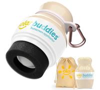 Solar Buddies Grab & Go Travel Bundle, Carabina Clip & Cleaning Brush - Refillable Roll on Sponge Sunscreen, Suncream & Lotion Applicator For Kids, Adults & Families - Holds 100ml (Nude Bag Set)