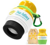 Solar Buddies Grab & Go Travel Bundle, Carabina Clip & Cleaning Brush - Refillable Roll on Sponge Sunscreen, Suncream & Lotion Applicator For Kids, Adults & Families - Holds 100ml (Green Bag Set)
