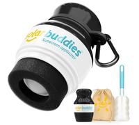 Solar Buddies Grab & Go Travel Bundle, Carabina Clip & Cleaning Brush - Single Full Black - Refillable Roll on Sponge Sunscreen, Suncream & Lotion Applicator For Kids, Adults & Families - Holds 100ml