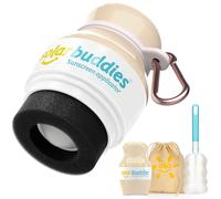 Solar Buddies Grab & Go Travel Bundle, Carabina Clip & Cleaning Brush - Single Full Nude - Refillable Roll on Sponge Sunscreen, Suncream & Lotion Applicator For Kids, Adults & Families - Holds 100ml