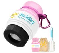Solar Buddies Grab & Go Travel Bundle, Carabina Clip & Cleaning Brush - Single Full Pink - Refillable Roll on Sponge Sunscreen, Suncream & Lotion Applicator For Kids, Adults & Families - Holds 100ml