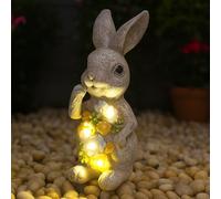 Solar Bunny Garden Ornament with LED Lights - Pack of 1 - 24cm/9.5 inch Outdoor Rabbit Statue with Succulent Plant, Decorative Figurine for Patio, Balcony, Yard, Lawn - Unique Housewarming Gift