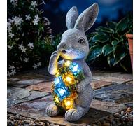 Solar Bunny Garden Ornament with LED Lights - Pack of 3 - 24cm/9.5 inch Outdoor Rabbit Statue with Succulent Plant, Decorative Figurine for Patio, Balcony, Yard, Lawn - Unique Housewarming Gift