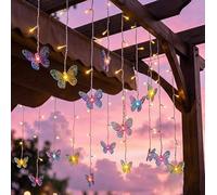Solar Butterfly Curtain Lights Outdoor, Waterproof Cascading Fairy Lights with Remote Control, 8 Lighting Modes,Adjustable Brightness for Garden Patio Pergola Wedding Party,Multicolor 4M 20LEDs