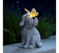 Solar Butterfly Dog Statue Outdoor Decor - Waterproof Solar-Powered Dog Figurine with Butterfly & Flower Lights for Garden, Patio, Balcony, Yard - Unique Gift for Dog Lovers, Women, Men, Mum