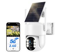 Solar Camera Outdoor Wireless, 5G WiFi Solar Security Cameras for Home Security Battery Powered, Color Night Vision, 360° View Pan Tilt, PIR Human Motion Detection Alerts, Siren Alarm, 2way Talk, IP65