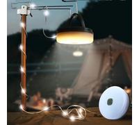 Solar Camp String Lights,Outdoor Waterproof Stowable String Light, Portable String Lights with Remote, Retractable LED Tent Camping Fairy Lights, LED String Lights for Hiking Garden Party (White)