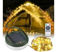Solar Camp String Lights,Outdoor Waterproof Stowable String Light, Portable String Lights with Remote, Retractable LED Tent Camping Fairy Lights, LED String Lights for Hiking Garden Party (Warm white)