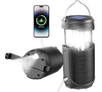 Solar Camping Lantern, Rechargeable LED Lights, 5000mAh Waterproof Solar Powered/Hand Crank Operated Rechargeable Lantern, Emergency Lighting for Power Outages, Hiking, Campsites