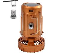 Solar Camping Lantern with Fan,Rechargeable Camping Fans Charging,Waterproof Camping Lantern Operated with Foldable Handle,Portable Outdoor LED Camping Lights,Gold